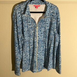 Lilly Pulitzer LEONA FULL ZIP LUXLETIC JACKET in Cumulus Blue Blooming Size XXL